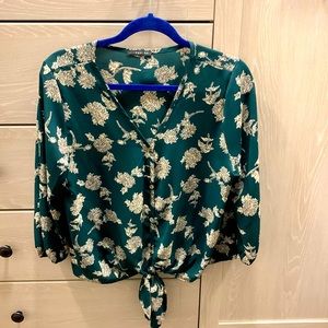 Green floral print blouse